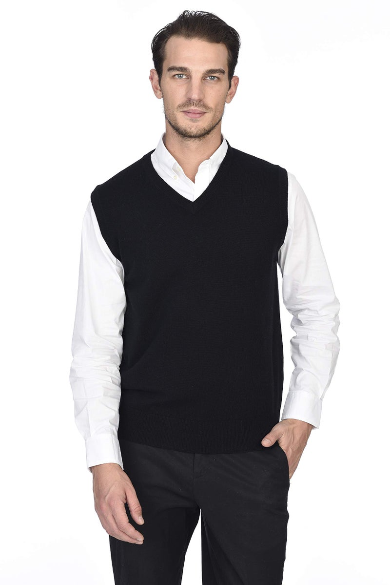 State Cashmere Sleeveless Sweater Vest - V-Neck Pullover for Men Made with 100% Pure Cashmere Sourced from Inner Mongolia Goats - Soft, Lightweight & Versatile - (Black, Large) - Image 1